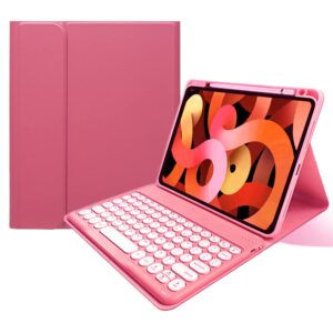 kaitesi Keyboard Case Mouse for iPad 10th Generation 2022 Keyboard Case Cute Round Keys Detachable Bluetooth Keyboard Slim Smart Cover,Dark Pink