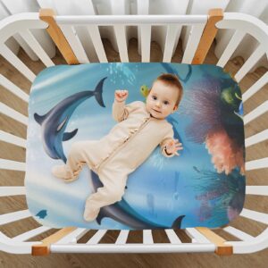 Kigai Underwater World Dolphins Crib Sheets for Boys or Girls,Soft and Breathable Crib Sheets 27x39 Inch