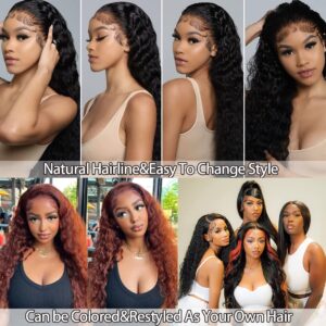 SYHGK 13x6 Deep Wave Lace Front Wigs Human Hair Wigs HD Transparent Deep Curly Lace Frontal Glueless Wigs Human Hair Lace Front Wigs Pre Plucked 150% Density Natural Black 24 Inch