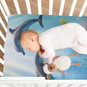 Kigai Underwater World Dolphins Crib Sheets for Boys or Girls,Soft and Breathable Crib Sheets 27x39 Inch