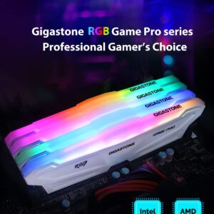 【RGB DDR4 RAM】 GIGSASTONE Game PRO 32GB Kit (2x16GB) DDR4-3200MHz PC4-25600 CL16-20-20-40 Intel XMP 2.0 AMD Ryzen 1.35V UDIMM 288 Pin Unbuffered Non ECC High Performance Gaming Desktop Memory - White