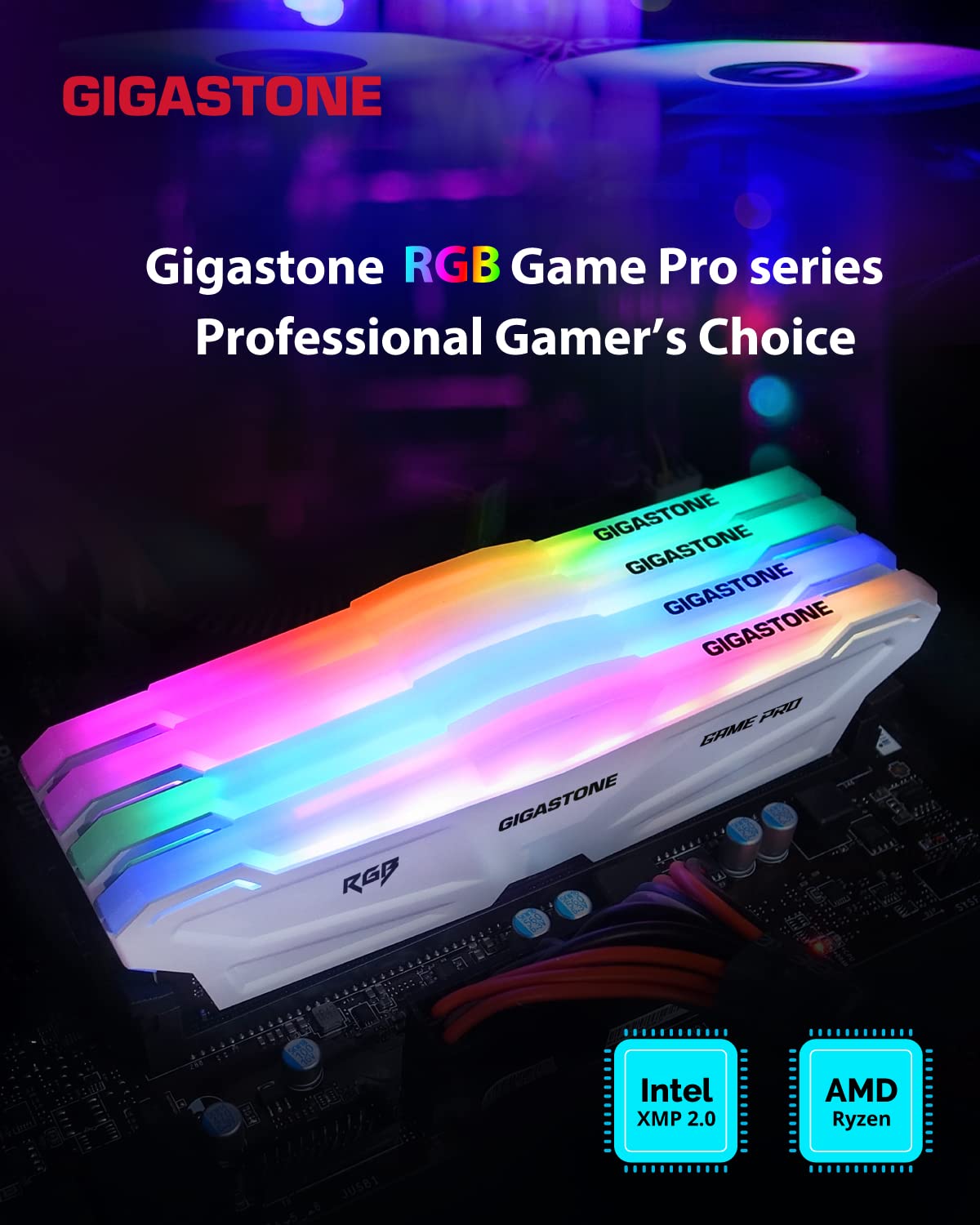 【RGB DDR4 RAM】 GIGSASTONE Game PRO 32GB Kit (2x16GB) DDR4-3200MHz PC4-25600 CL16-20-20-40 Intel XMP 2.0 AMD Ryzen 1.35V UDIMM 288 Pin Unbuffered Non ECC High Performance Gaming Desktop Memory - White