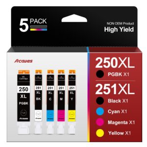 acaves mx922 ink cartridges pgi-250xl cli-251xl replacement for canon 250 and 251 compatible with pixma ix6820 mx920 ip8720 mg5520 mg5420 mg7520 mg7120 mg6320 ip7220 printer, 5 pack, multicolor, xl