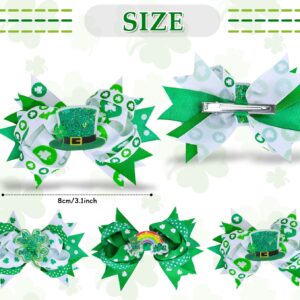 Whaline 3Pcs St. Patrick's Day Hair Bow Clips Shamrock Grosgrain Ribbon Bow Hair Pins Green White Clover Bow Alligator Hair Barrettes for Toddlers Girls Kids Irish Holiday Party Hair Accessories