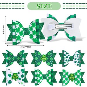 Whaline 6Pcs St. Patrick's Day Hair Bow Clips Glitter Shamrock Leather Bow Hair Pins Green Clover Bow Alligator Hair Barrettes for Toddlers Teens Girls Kids Irish Holiday Party Hair Accessories