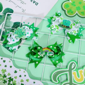 Whaline 3Pcs St. Patrick's Day Hair Bow Clips Shamrock Grosgrain Ribbon Bow Hair Pins Green White Clover Bow Alligator Hair Barrettes for Toddlers Girls Kids Irish Holiday Party Hair Accessories