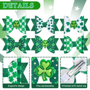 Whaline 6Pcs St. Patrick's Day Hair Bow Clips Glitter Shamrock Leather Bow Hair Pins Green Clover Bow Alligator Hair Barrettes for Toddlers Teens Girls Kids Irish Holiday Party Hair Accessories