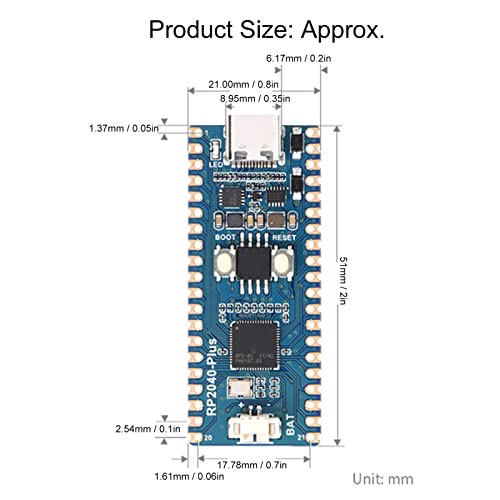 Yoidesu RP2040-Plus Microcontroller Mini Development Board for Raspberry Pi, Based on RP2040 Chip, Dual Core ARM Cortex M0+ Processor, 26 GPIO Pins, Flexible Clock Running Up to 133 MHz