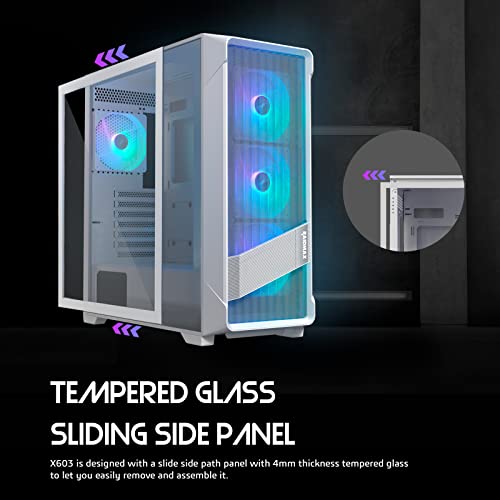 Raidmax X603 ATX Desktop Computer Gaming PC Case Mid Tower PC Case pre-Install x 4 addressable RGB ARGB Fans ATX USB 3.0 Tempered Glass PC Case (Black)