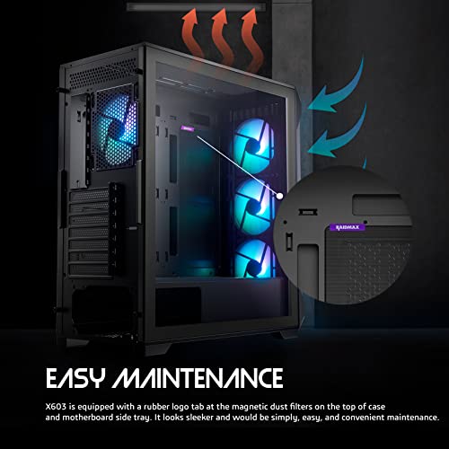 Raidmax X603 ATX Desktop Computer Gaming PC Case Mid Tower PC Case pre-Install x 4 addressable RGB ARGB Fans ATX USB 3.0 Tempered Glass PC Case (Black)