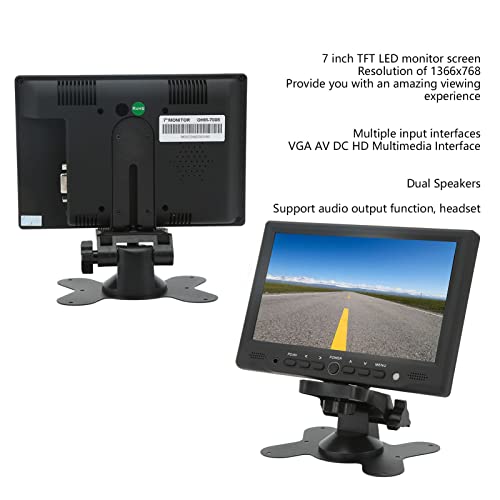 7 Inch LED Computer Monitor with VGA AV DC HD Multimedia Interface, Small TFT HD Screen Monitor with Dual Speakers and Remote Control