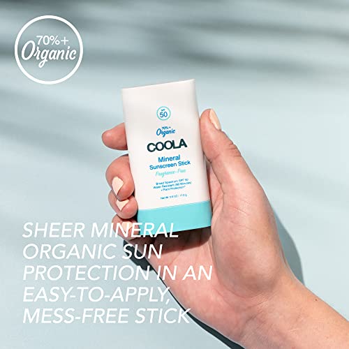 COOLA Organic Mineral Sunscreen SPF 50 Sunblock Stick, Dermatologist Tested Skin Care For Daily Protection, Vegan And Gluten Free, 0.6 Oz