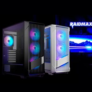 Raidmax X603 ATX Desktop Computer Gaming PC Case Mid Tower PC Case pre-Install x 4 addressable RGB ARGB Fans ATX USB 3.0 Tempered Glass PC Case (Black)