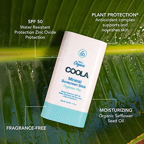 COOLA Organic Mineral Sunscreen SPF 50 Sunblock Stick, Dermatologist Tested Skin Care For Daily Protection, Vegan And Gluten Free, 0.6 Oz