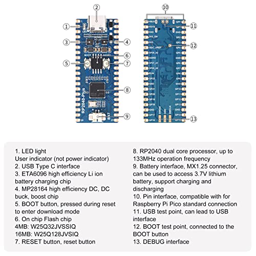 Yoidesu RP2040-Plus Microcontroller Mini Development Board for Raspberry Pi, Based on RP2040 Chip, Dual Core ARM Cortex M0+ Processor, 26 GPIO Pins, Flexible Clock Running Up to 133 MHz