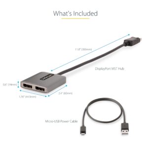 StarTech.com 2-Port DisplayPort 1.4 Splitter, DP to 2x DP Multi-Monitor Adapter, Dual 5K 60Hz MST Hub, Windows Only (no support for macOS/ChromeOS/Linux)