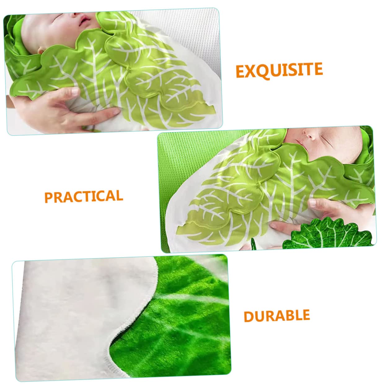 KOMBIUDA 1 Set Blankets Wrap Baby Softer Leaves with Creative Sleep Cabbage Newborn Props Photo Toddler Hat Green Background Photography Unisex Chinese Girl Funny Swaddle Memory for