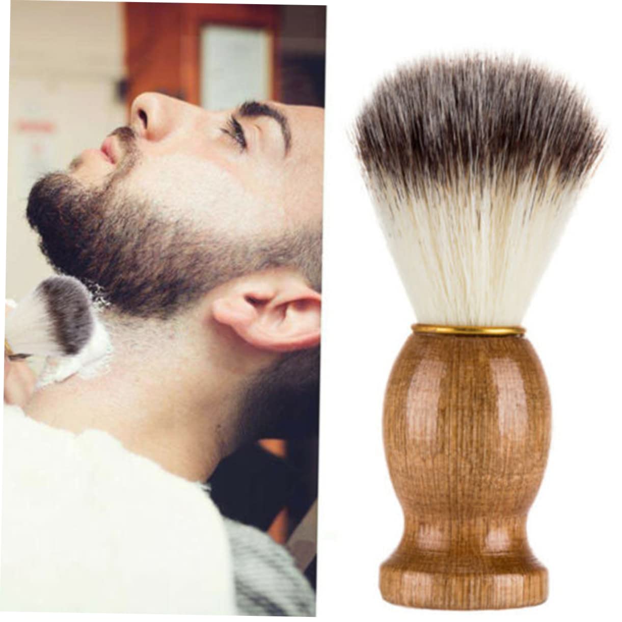 minkissy Mens Duster Hair Duster Brush Mustache Brush Haircut Brush Bristle Shaving Brush Beard Duster Brush Barber Neck Brush Shave for Men Wooden Badger Brush Man Cleansing