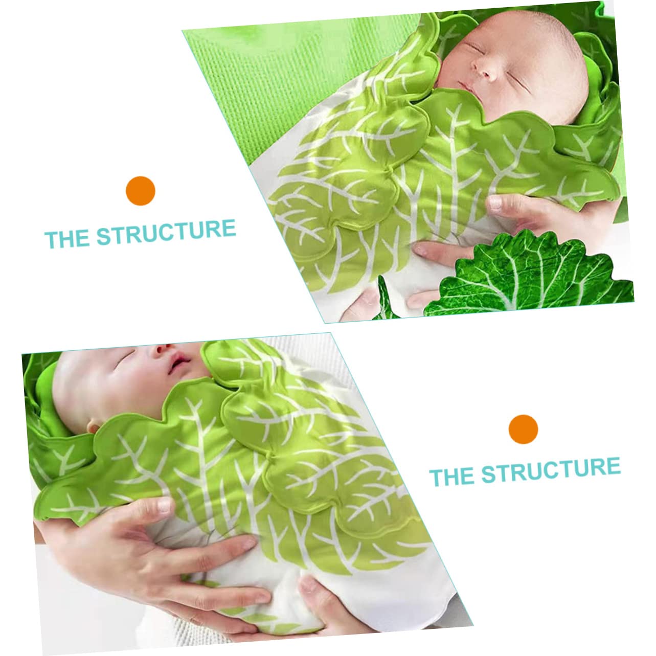 KOMBIUDA 1 Set Blankets Wrap Baby Softer Leaves with Creative Sleep Cabbage Newborn Props Photo Toddler Hat Green Background Photography Unisex Chinese Girl Funny Swaddle Memory for