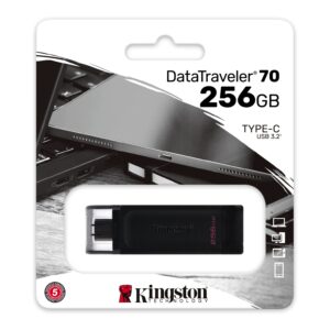 Kingston DataTraveler 70 256GB USB-C Flash Drive | USB 3.2 Gen 1 | DT70/256GB, Black