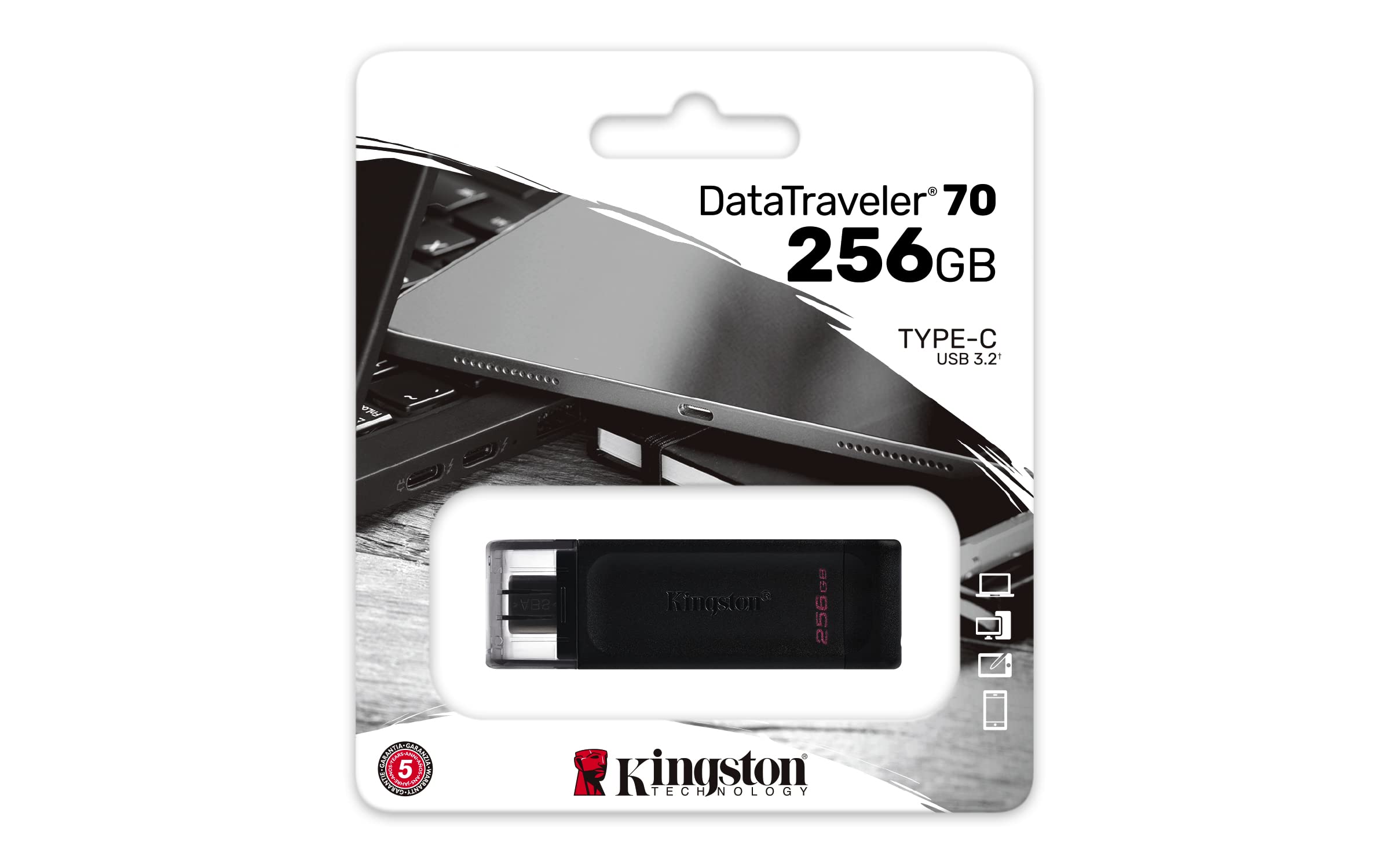 Kingston DataTraveler 70 256GB USB-C Flash Drive | USB 3.2 Gen 1 | DT70/256GB, Black