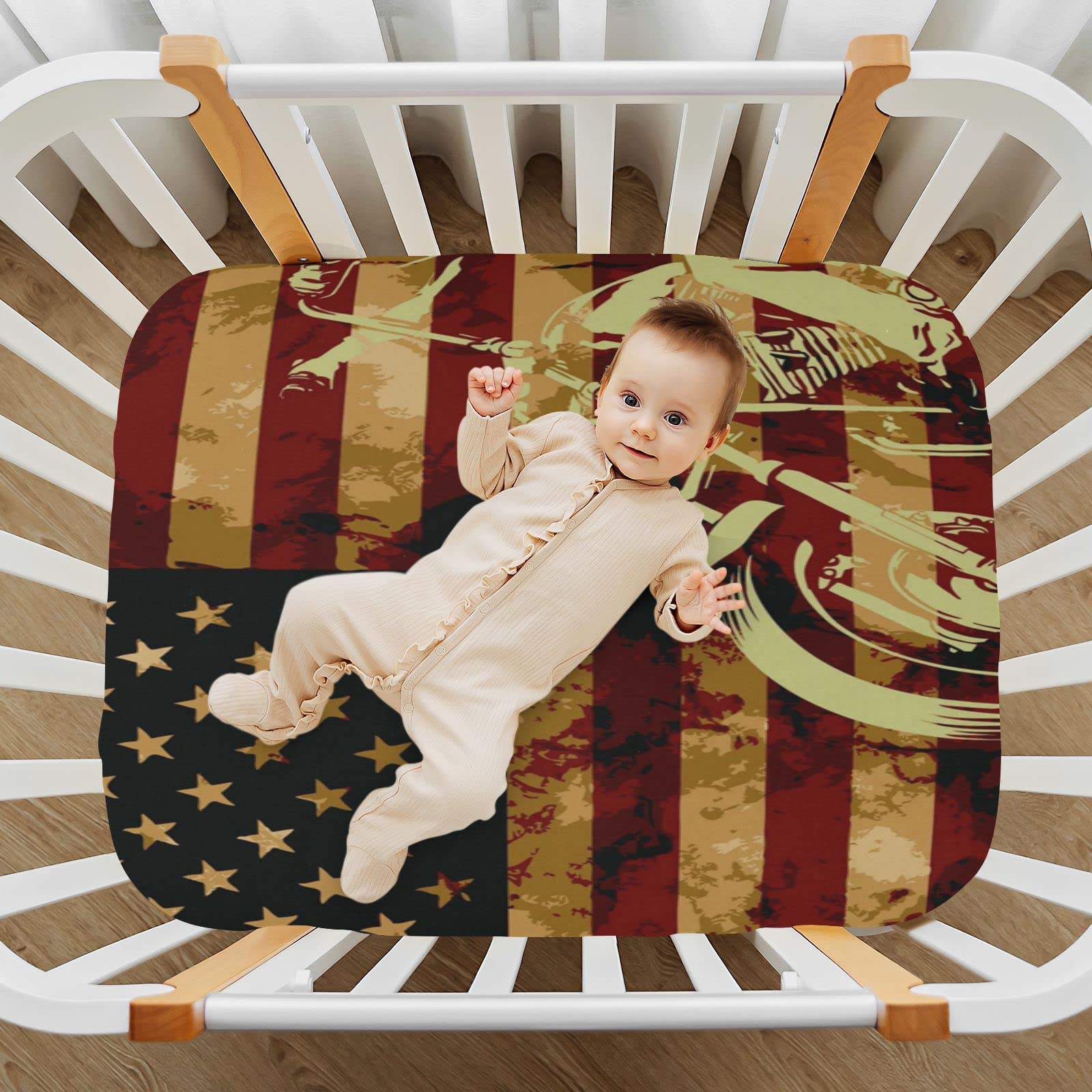 Kigai Vintage American Flag Crib Sheets for Boys or Girls,Soft and Breathable Crib Sheets 27x39 Inch