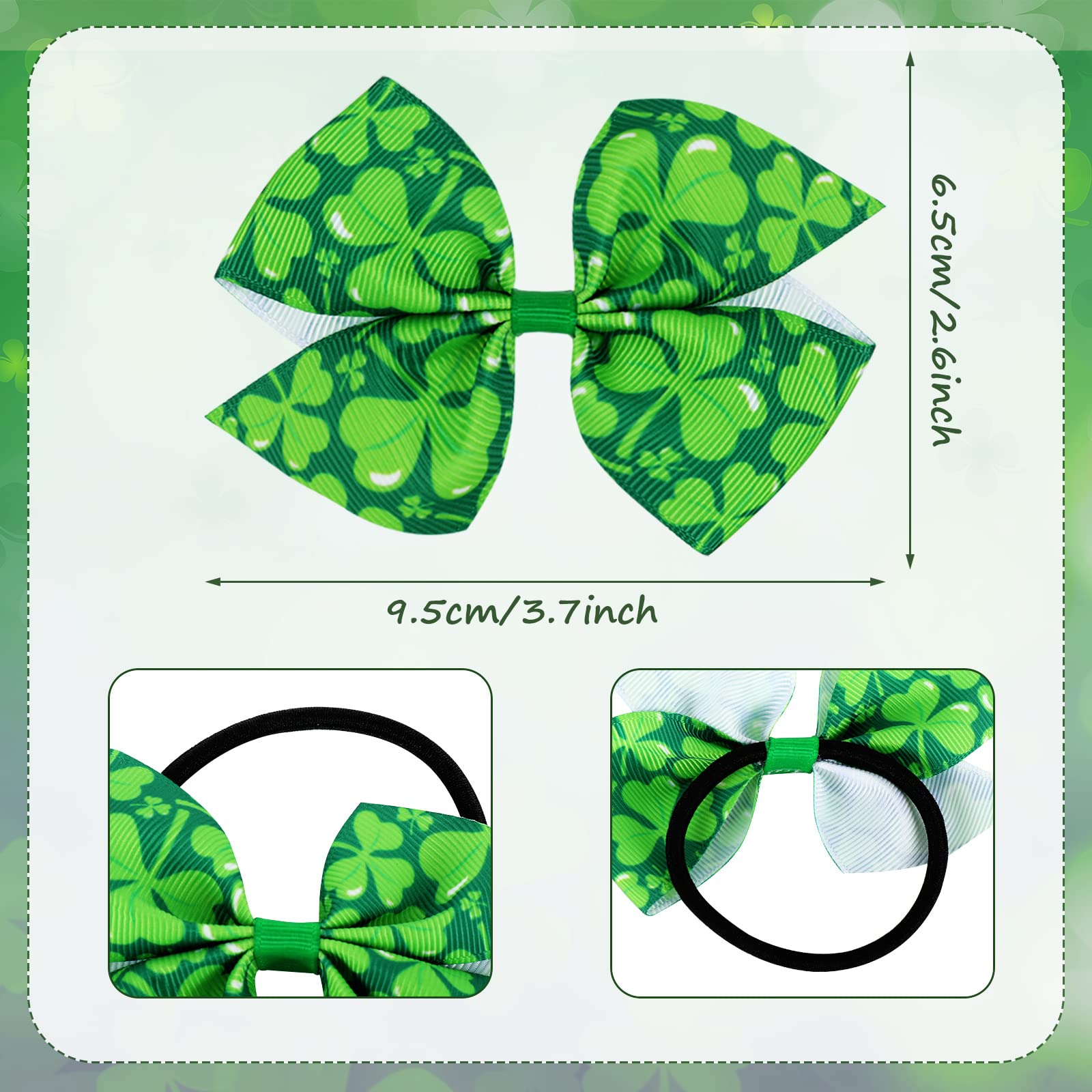 Whaline 12Pcs St. Patrick's Day Bow Hair Ponytail Holders Shamrock Clover Prints Bow Hair Scrunchies Green White Hair Ties Irish Holiday Elastic Hair Bands for Women Girls Teens Hair Accessories