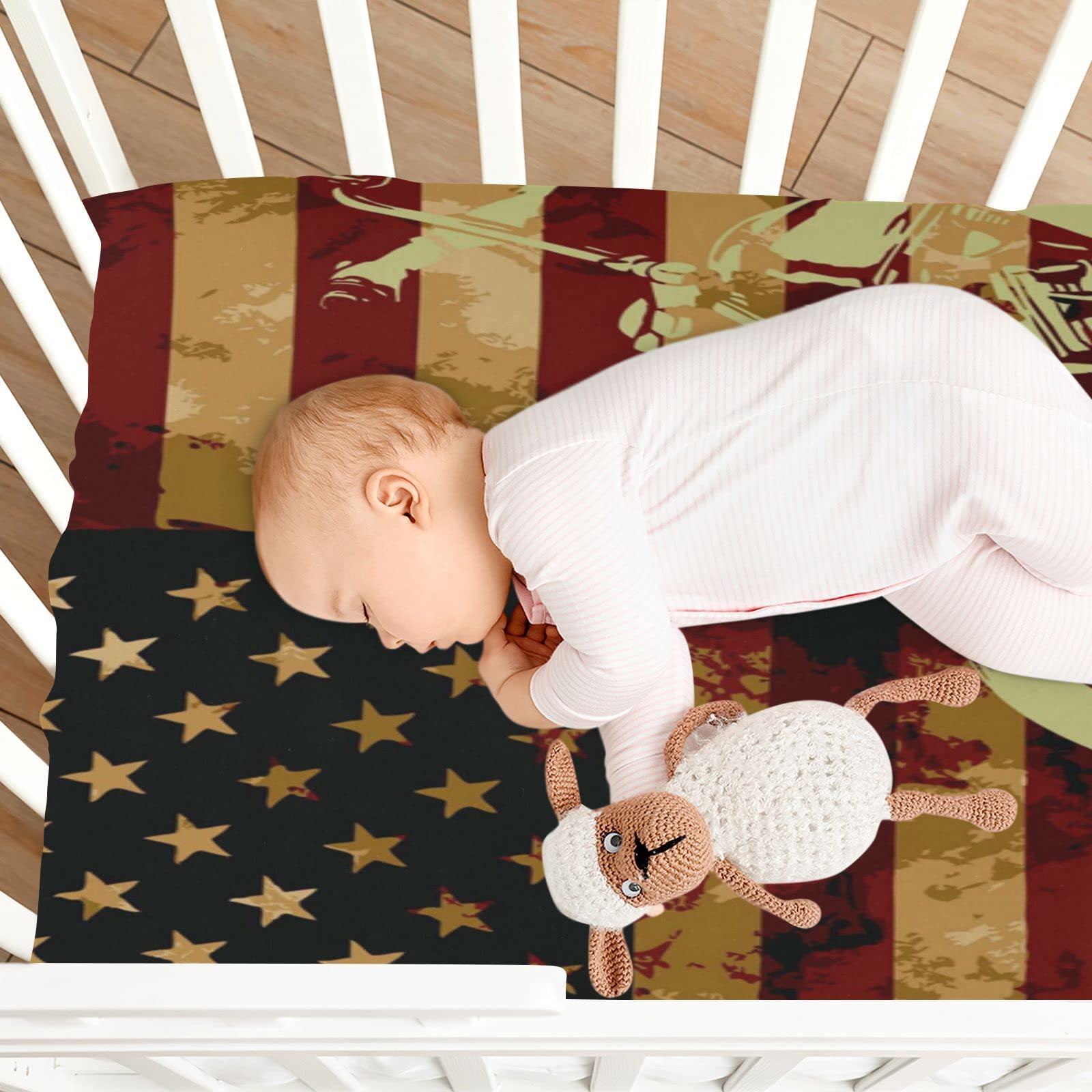 Kigai Vintage American Flag Crib Sheets for Boys or Girls,Soft and Breathable Crib Sheets 27x39 Inch