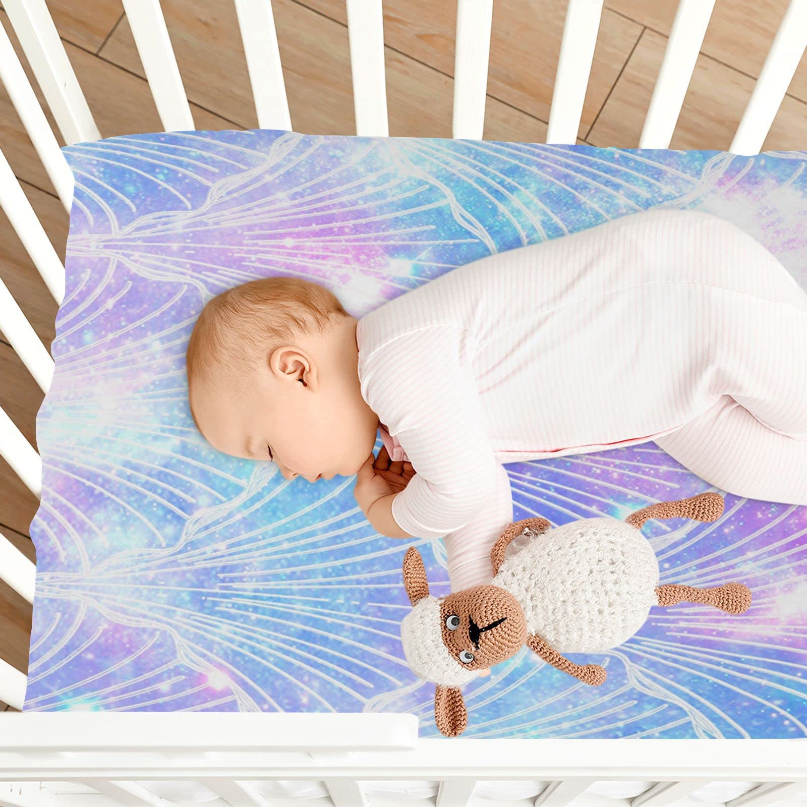 Kigai Mermaid Galaxy Crib Sheets for Boys or Girls,Soft and Breathable Crib Sheets 28x52 Inch