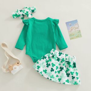 St Patrick's Day Baby Girl Clothes Short Sleeve Romper Tops and High Waisted Shorts Clover Sweatshirts Pullover Pants Toddler Baby Outfit (Skirt Green, 6-12 Months)