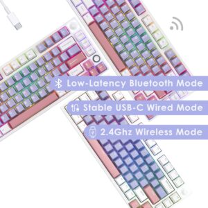 KEYMECHER KS75T 75% Mechanical Keyboard with Volume Knob, Tri-Mode Hot Swappable Gaming Keyboard, RGB Backlit, Bluetooth, 2.4G Connection with Silver Switches