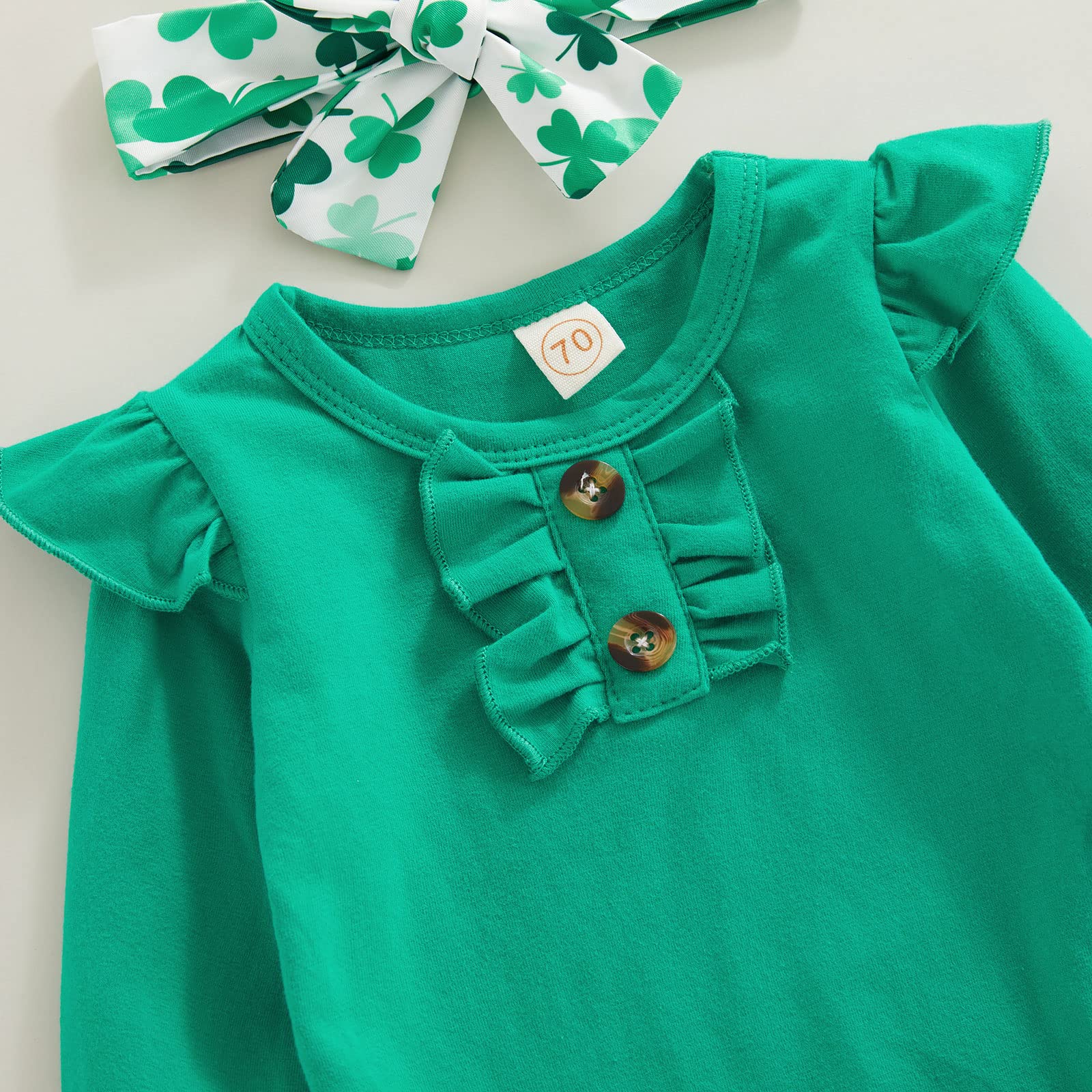 St Patrick's Day Baby Girl Clothes Short Sleeve Romper Tops and High Waisted Shorts Clover Sweatshirts Pullover Pants Toddler Baby Outfit (Skirt Green, 6-12 Months)