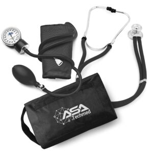 asa techmed dual head sprague stethoscope and sphygmomanometer manual blood pressure cuff set with case, gift for medical students, doctors, nurses, emt and paramedics, black