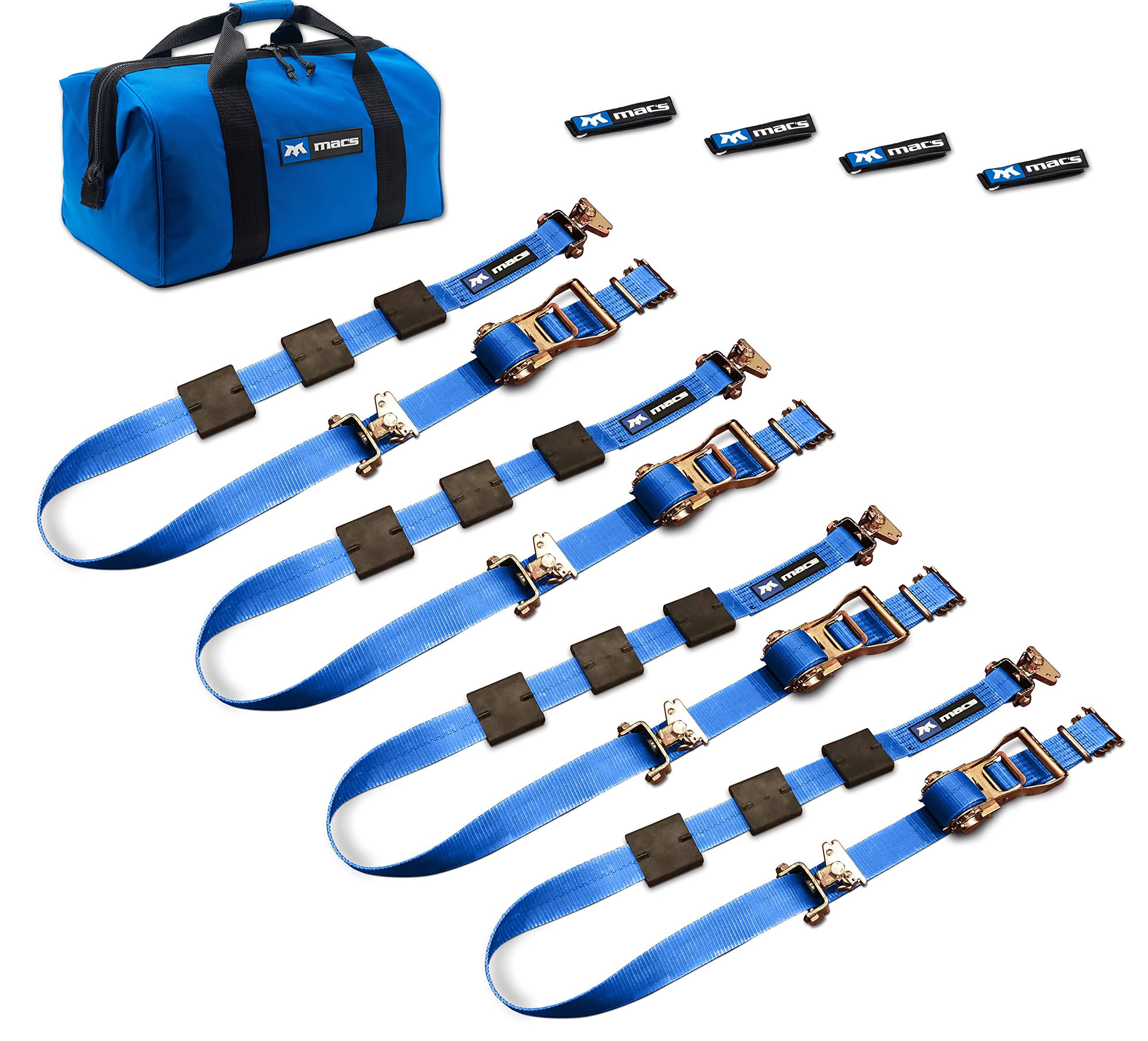 Mac's Tie-Downs Tire Block Strap Pack - E-Track Option - Blue