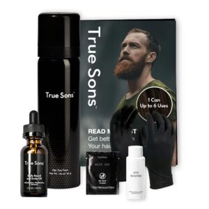 true sons hair dye for men and beard oil - complete hair, beard and mustache kit for natural dark brown look. instant dye booster applicator for grey hair (1.75 oz dark brown), daily beard oil (1 oz)