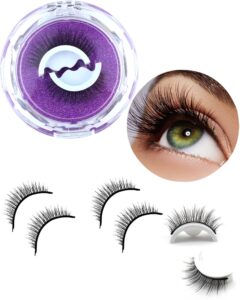 reusable self adhesive eyelashes natural look, reusable adhesive eyelashes no glue and easy to put on, self adhesive eyelashes reusable self sticking(2-pairs )