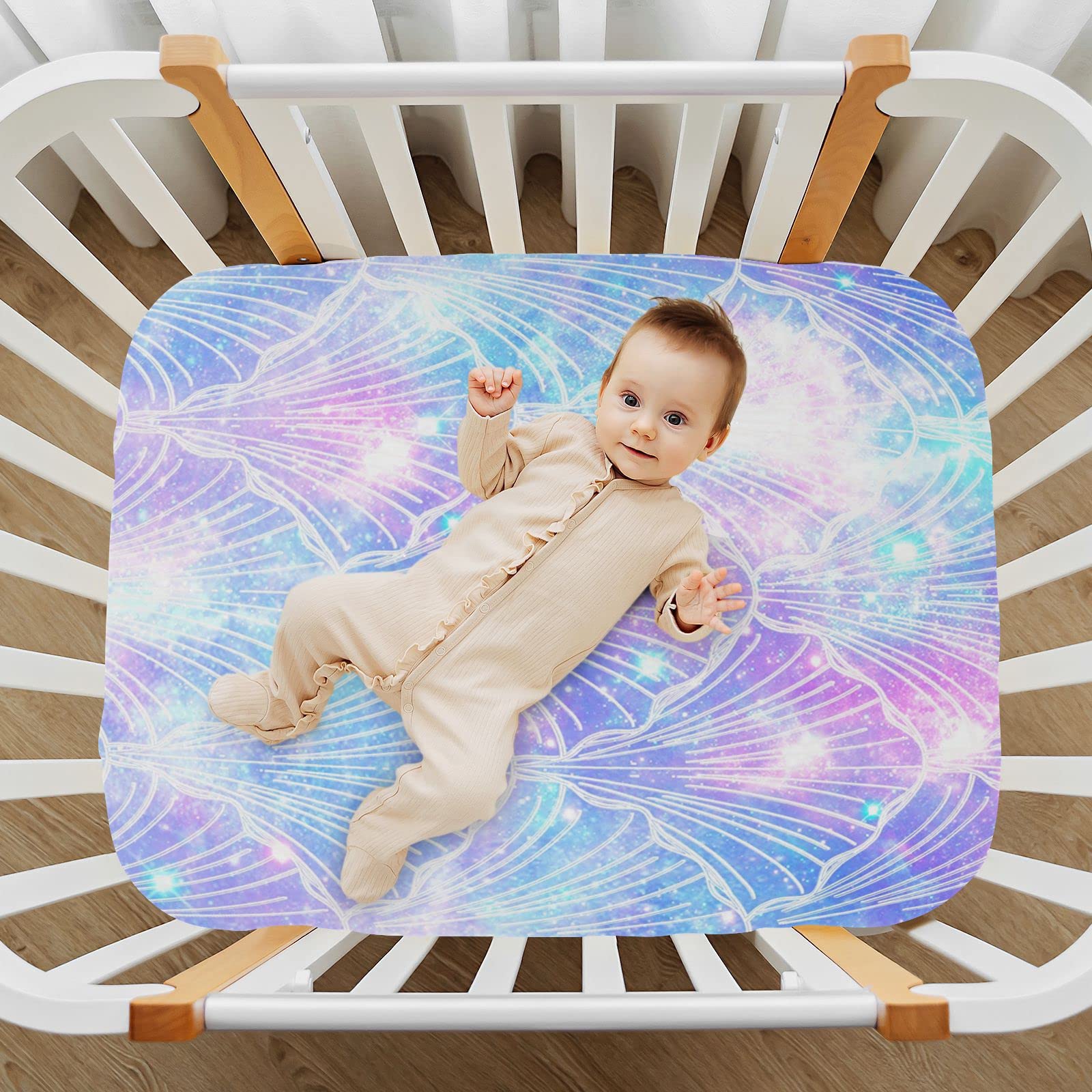 Kigai Mermaid Galaxy Crib Sheets for Boys or Girls,Soft and Breathable Crib Sheets 28x52 Inch