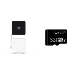 wyze cam pan v3 indoor/outdoor ip65-rated 1080p pan/tilt/zoom wi-fi smart home security camera with color night vision, 2-way audio, works with alexa & google assistant + wyze 32gb microsdhc card