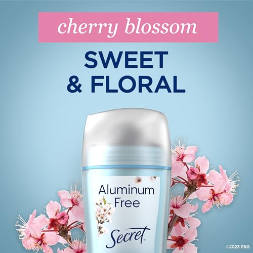 Secret Aluminum Free Deodorant for Women, 48hr Odor Protection, Free of Parabens Dyes Talc & Baking Soda, Cherry Blossom Scent, 2.4 oz (Pack Of 3)