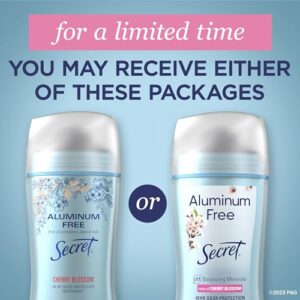 Secret Aluminum Free Deodorant for Women, 48hr Odor Protection, Free of Parabens Dyes Talc & Baking Soda, Cherry Blossom Scent, 2.4 oz (Pack Of 3)