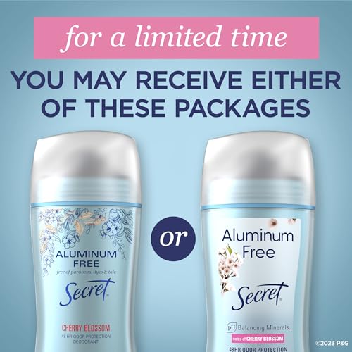 Secret Aluminum Free Deodorant for Women, 48hr Odor Protection, Free of Parabens Dyes Talc & Baking Soda, Cherry Blossom Scent, 2.4 oz (Pack Of 3)