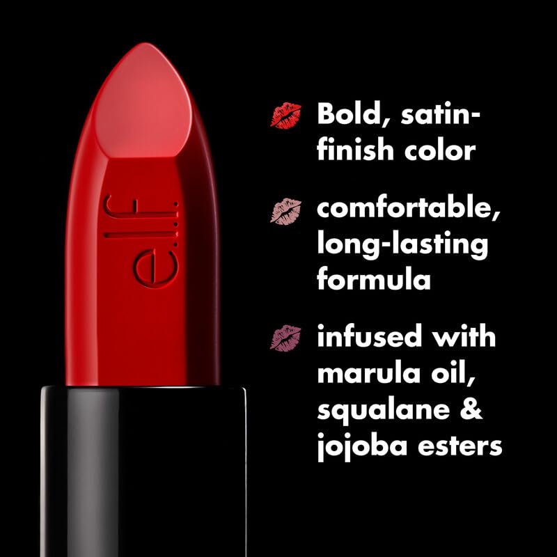 e.l.f. O Face Satin Lipstick, Richly Pigmented, Nourishing & Long-Lasting Creamy Lipstick, Infused With Jojoba, Vegan & Cruelty-Free, Pleased