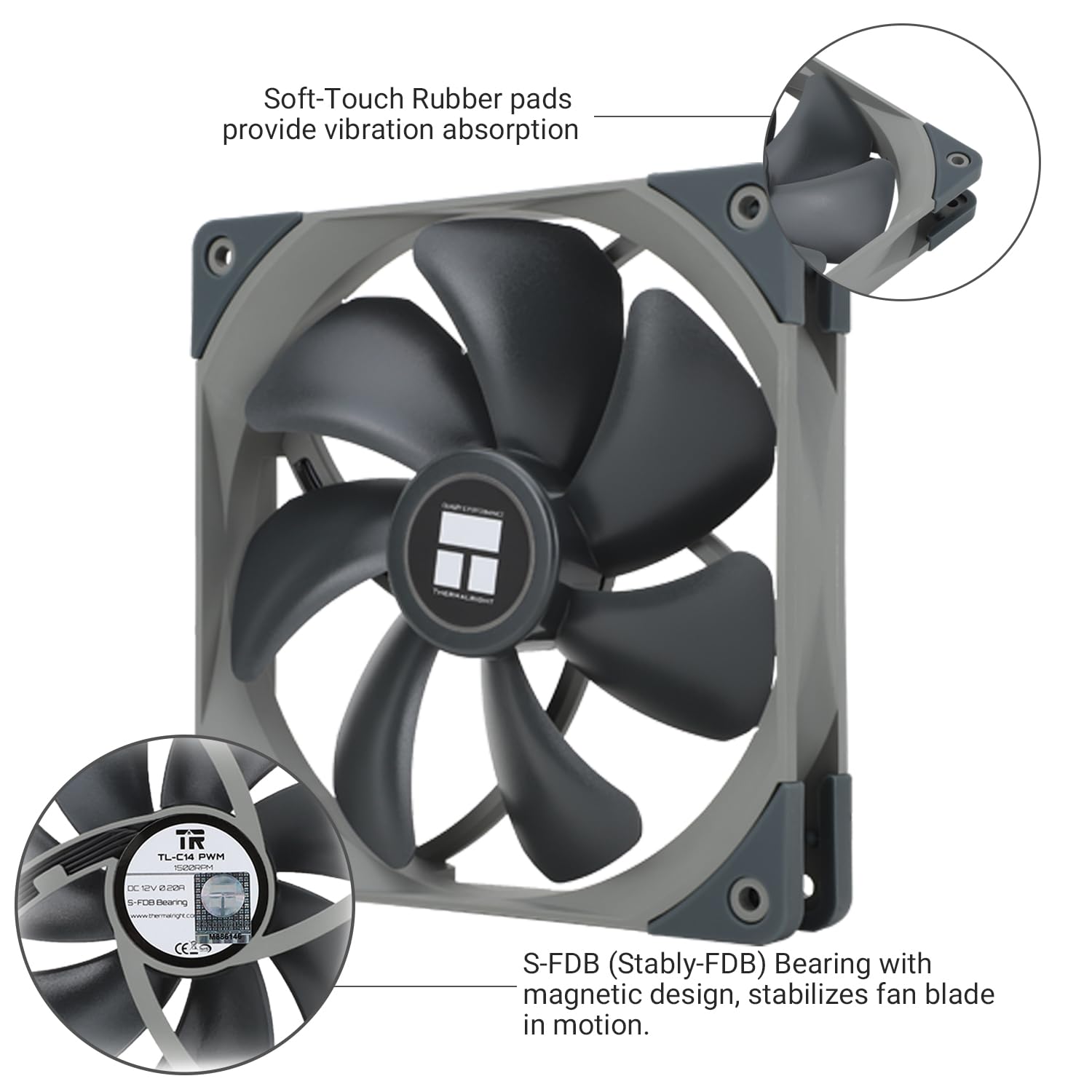 Thermalright TL-C14 140mm Fan, Quiet Operation, S-FDB Bearing, PWM Control, 1500RPM, Balance Performance Case Fan