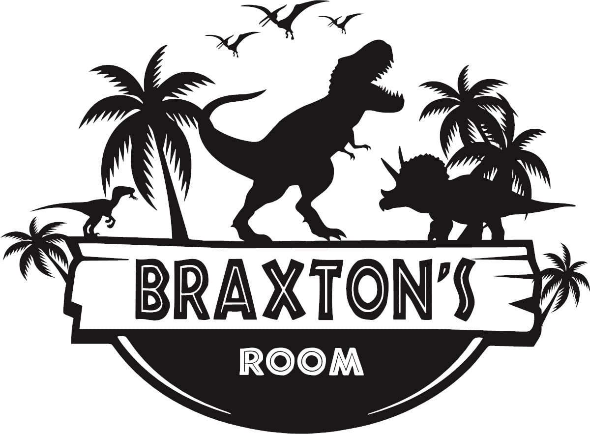 Custom Name Jurassic Dinosaur T-Rex Big Horn Raptor Kids Room Wall Decal Home Decor Vinyl Sticker (28" x 38")