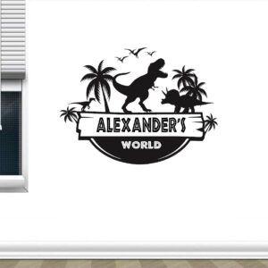 Custom Name Jurassic Dinosaur T-Rex Big Horn Raptor Kids Room Wall Decal Home Decor Vinyl Sticker (28" x 38")