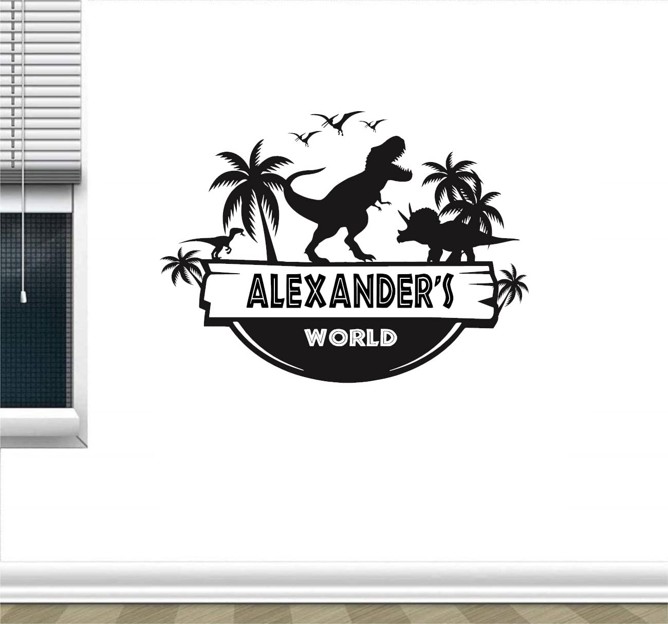 Custom Name Jurassic Dinosaur T-Rex Big Horn Raptor Kids Room Wall Decal Home Decor Vinyl Sticker (28" x 38")