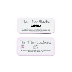 no mo-stache mini duo - 12 count brow and lip wax kit, 2 piece set - as seen on shark tank - hair removal wax strips with tweezers for face, brows and on-the-go use