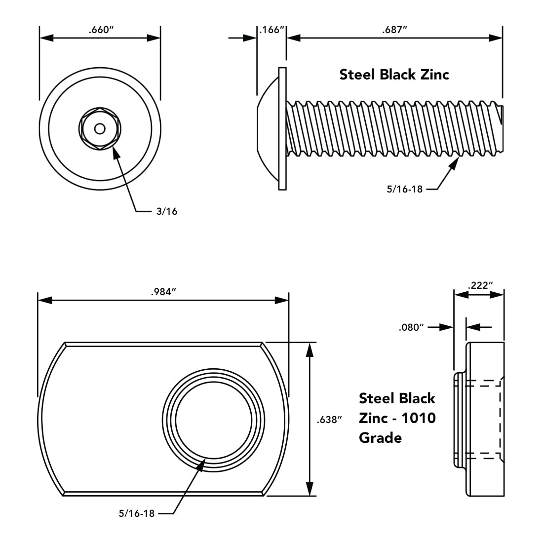 8020, 3320, 15 Series, 5/16-18 x 0.687 Inch Flanged Button Head Socket Cap Screw Bolt (FBHSCS) with Slide-in Economy T-Nut Hardware Combo (25 Pack)