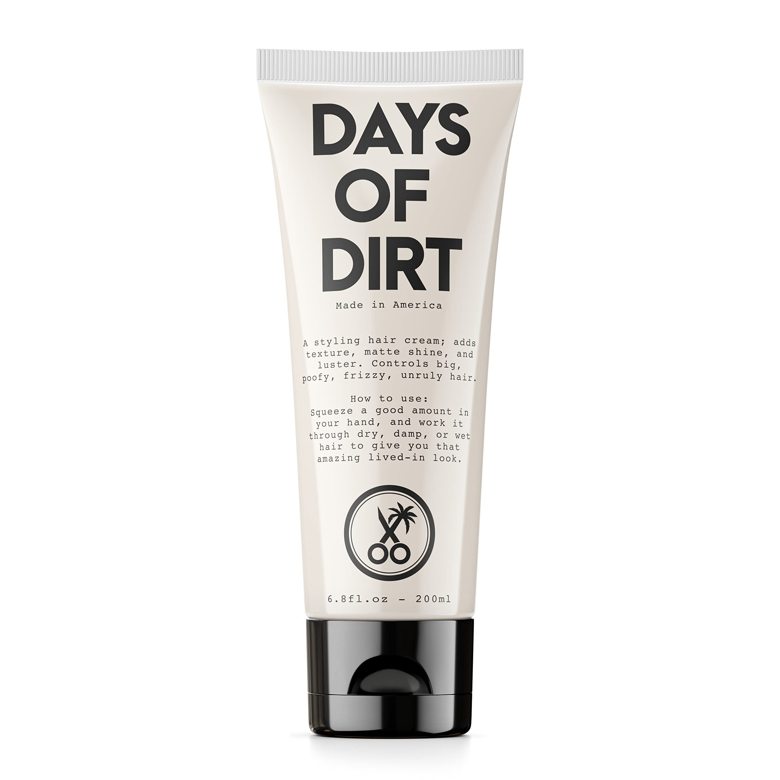 California Born Days of Dirt Hair Styling Cream - Hair Grooming Cream for Dry, Fluffy, Frizzy, Clean Lived-in Look - Styling Cream for No-Hold, Texture & Shine - Made in USA, 6.8fl oz