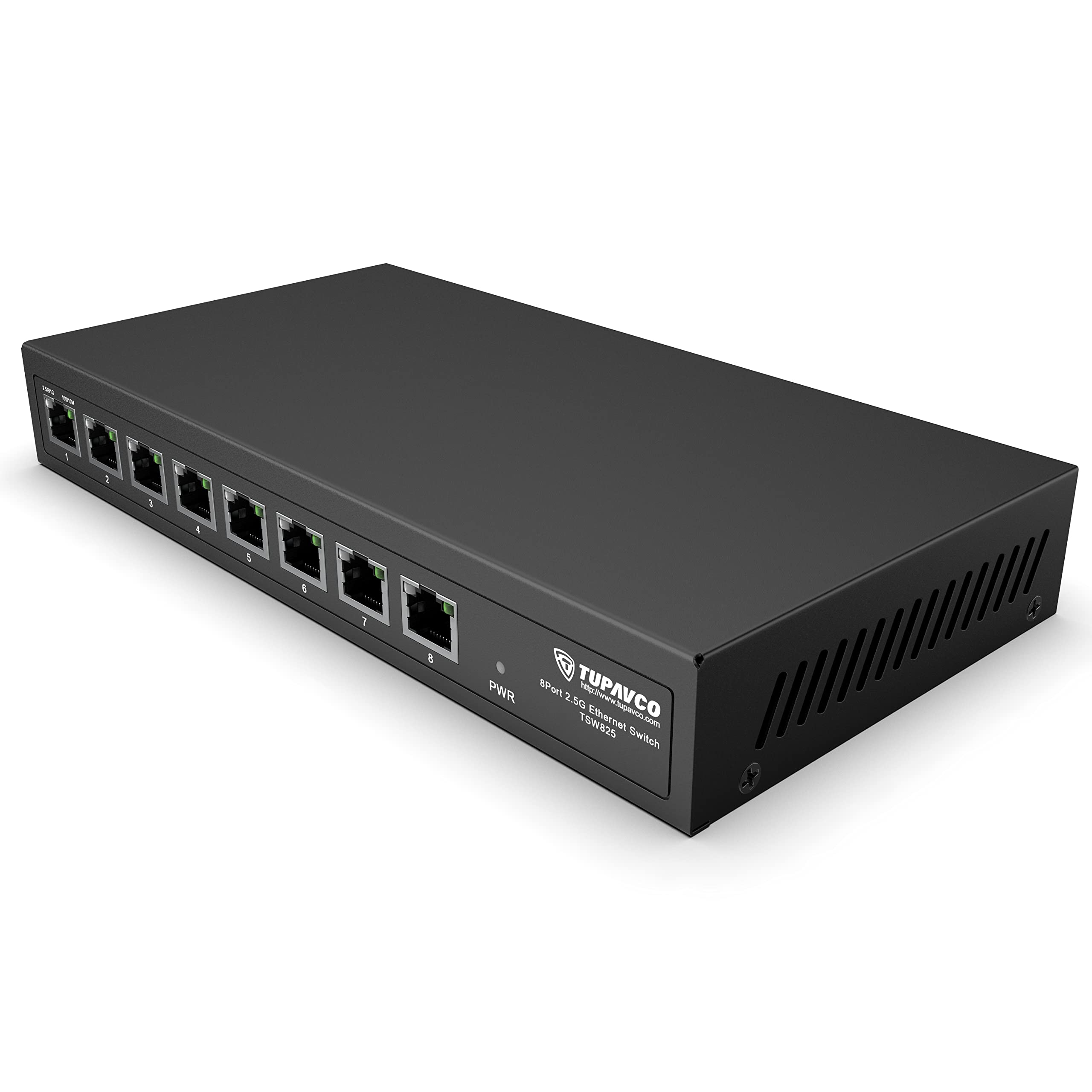 2.5GB Switch (8 Port) for Ethernet Network - High Speed 10M/100M/1G/2.5G Gigabit (802.3bz) - Unmanaged Plug & Play Fanless LAN Splitter - Metal Case - Wall Mountable - Tupavco TP1980